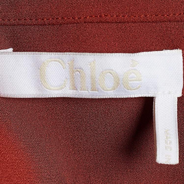 Pre Owned Chloé Brown Crepe Ruched Sleeve Blouse S