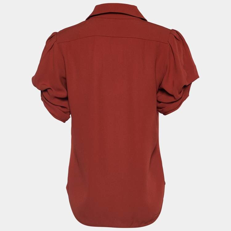 Pre Owned Chloé Brown Crepe Ruched Sleeve Blouse S