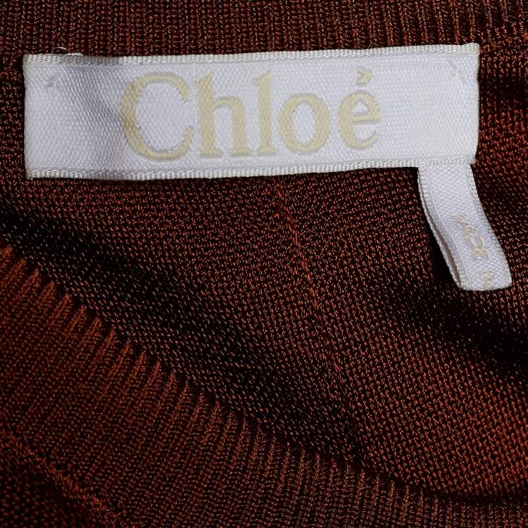 Pre Owned Chloé Crimson Brown Knit Slit Detail Maxi Vest S