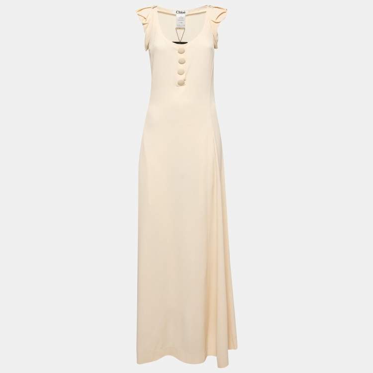 Pre Owned Chloe Pale Peach Crepe Button Detail Maxi Dress M