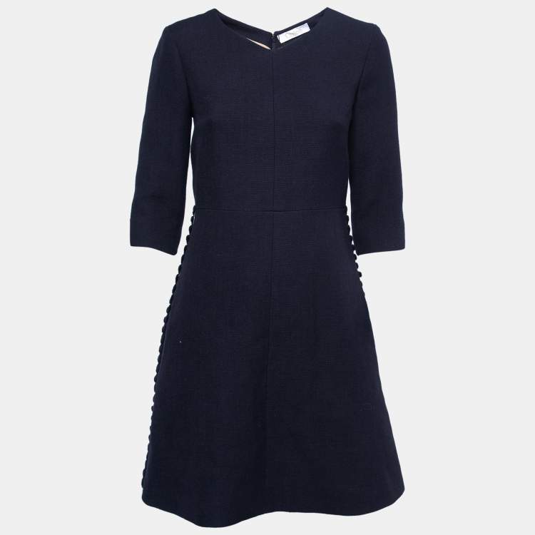 Pre Owned Chloé Navy Blue Wool Flared Dress M