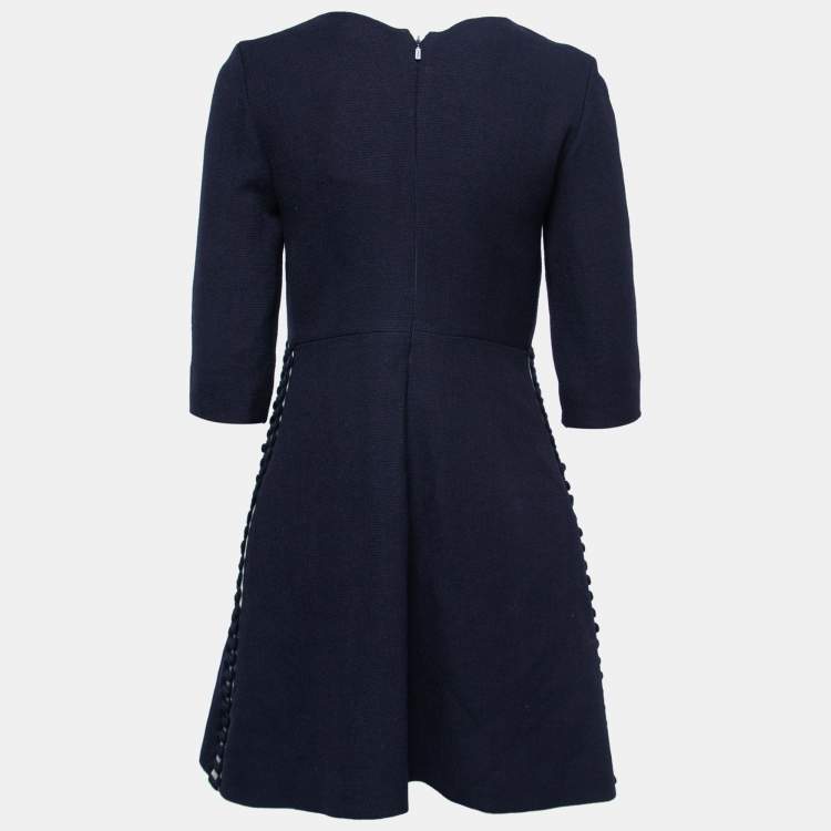 Pre Owned Chloé Navy Blue Wool Flared Dress M