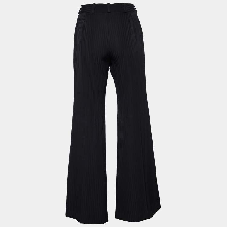 Pre Owned Chloe Black Wool Striped Flared Trousers S
