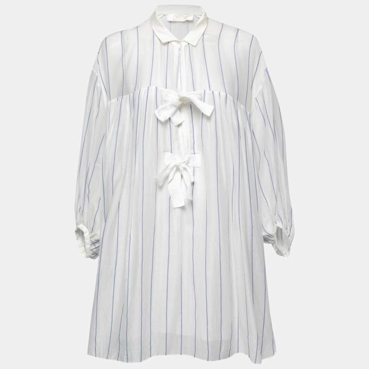 Pre Owned Chloe White & Blue Striped Cotton Tunic M
