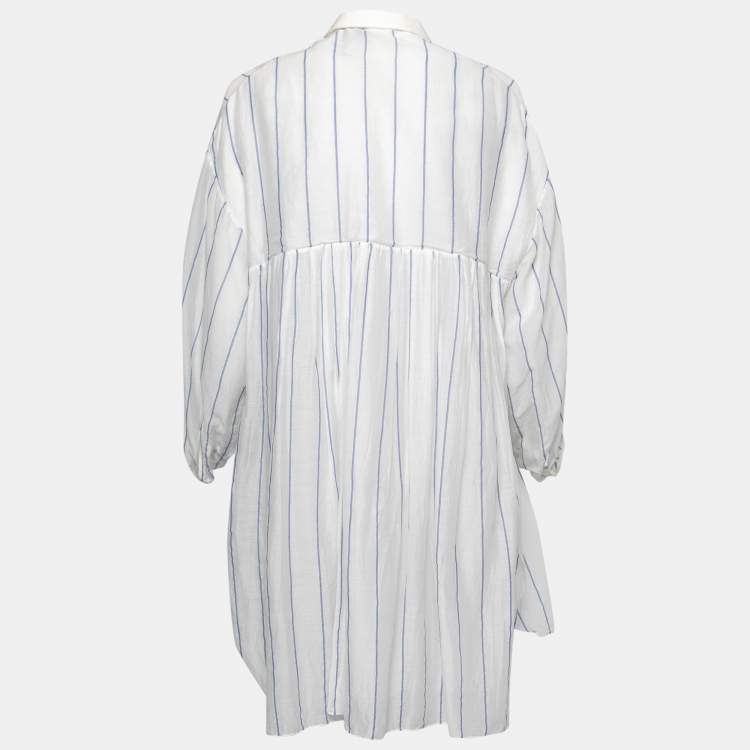 Pre Owned Chloe White & Blue Striped Cotton Tunic M