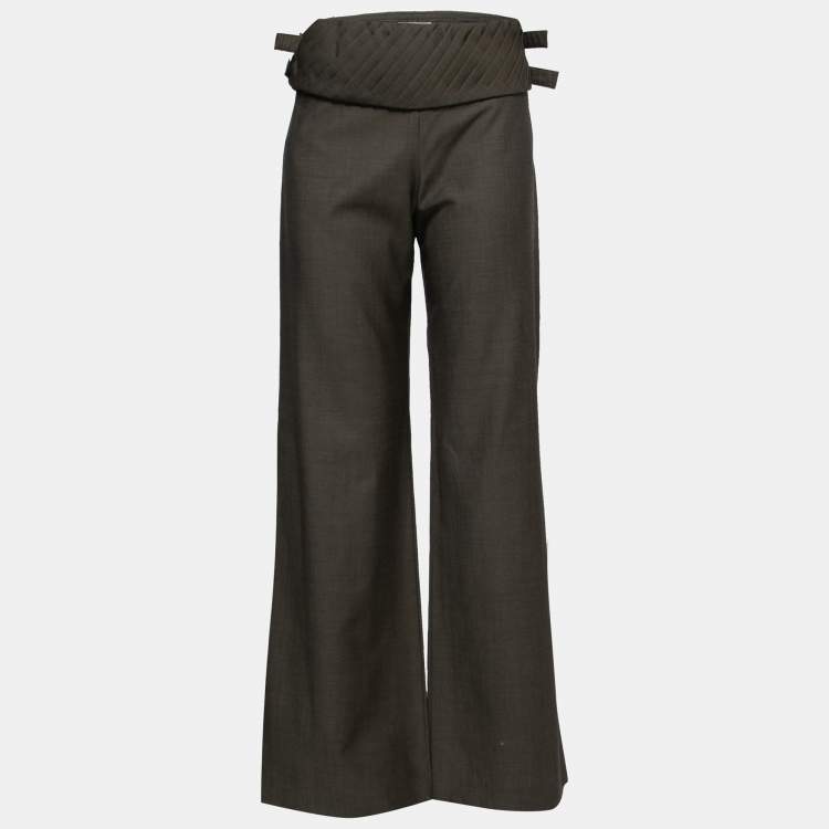 Pre Owned Chloe Olive Green Crepe Pleated Side Buckled Trousers M