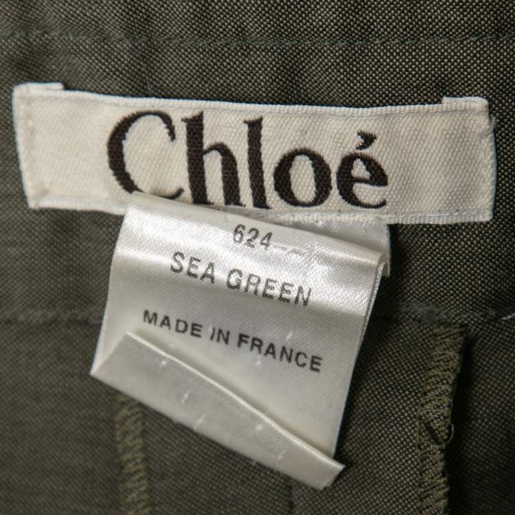 Pre Owned Chloe Olive Green Crepe Pleated Side Buckled Trousers M