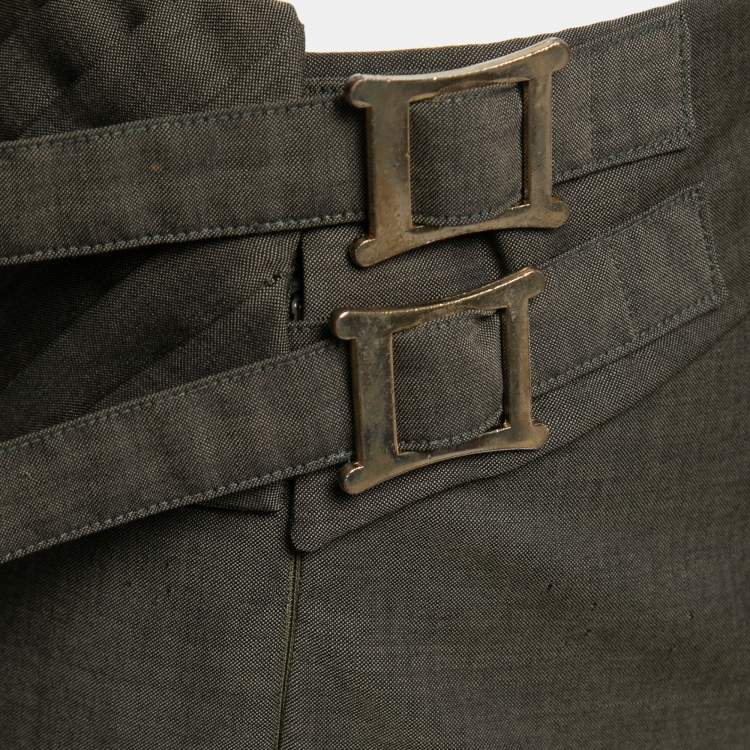 Pre Owned Chloe Olive Green Crepe Pleated Side Buckled Trousers M