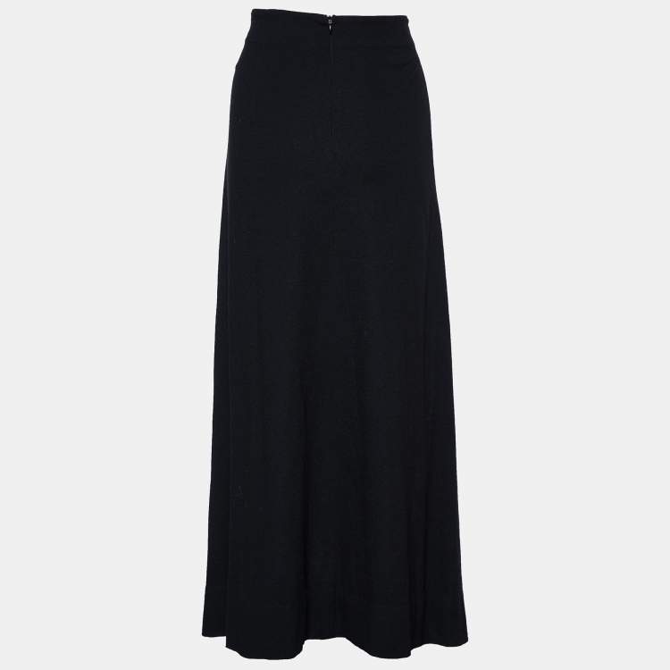 Pre Owned Chloe Black Wool & Cotton Pleated Detail Maxi Skirt M