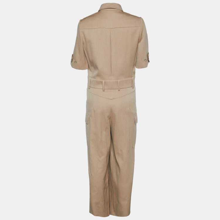 Pre Owned Chloe Brown Wool & Cotton Cargo Jumpsuit M