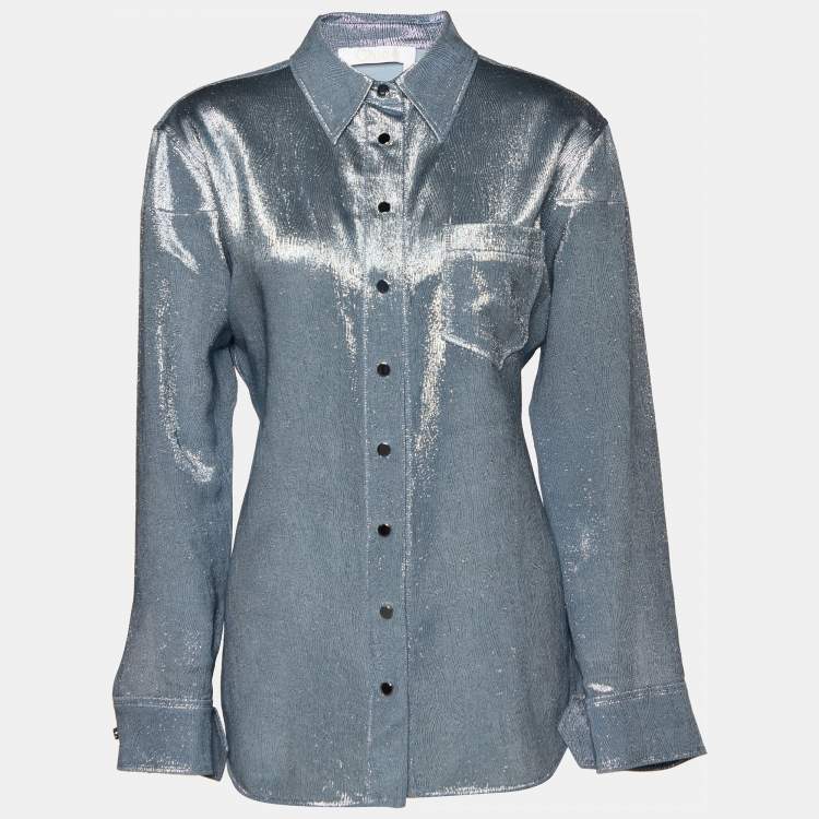Pre Owned Chloe Blue Lurex Silk Button Front Shirt M