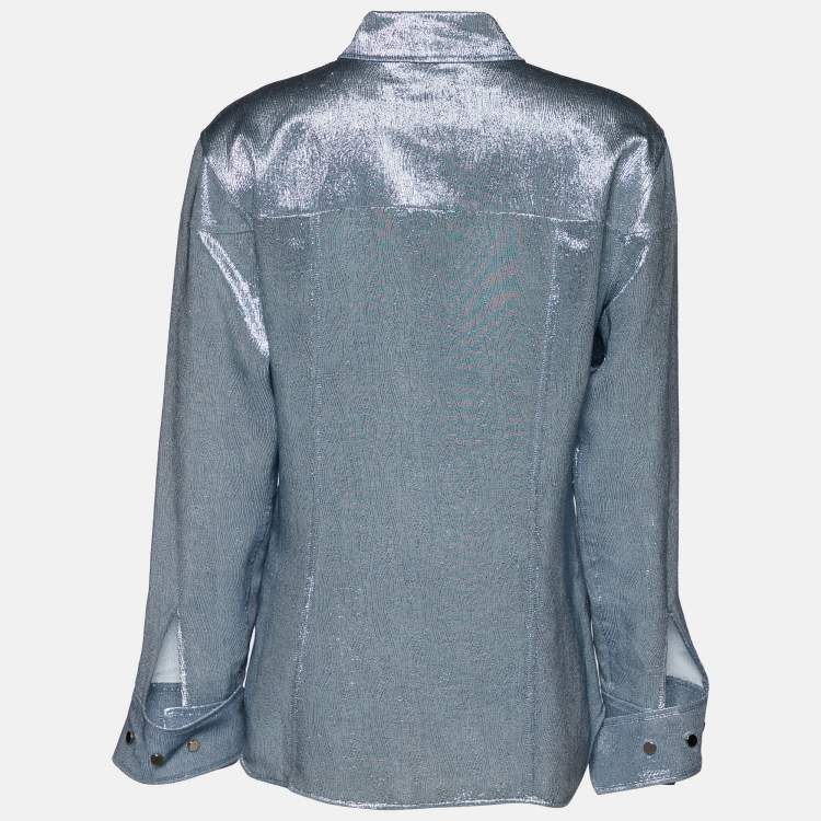 Pre Owned Chloe Blue Lurex Silk Button Front Shirt M