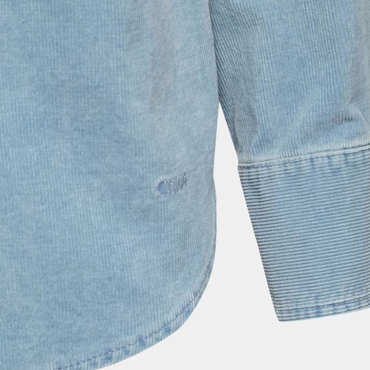 Pre Owned Chloe Light Blue Corduroy Pocket Detail Collared Top S