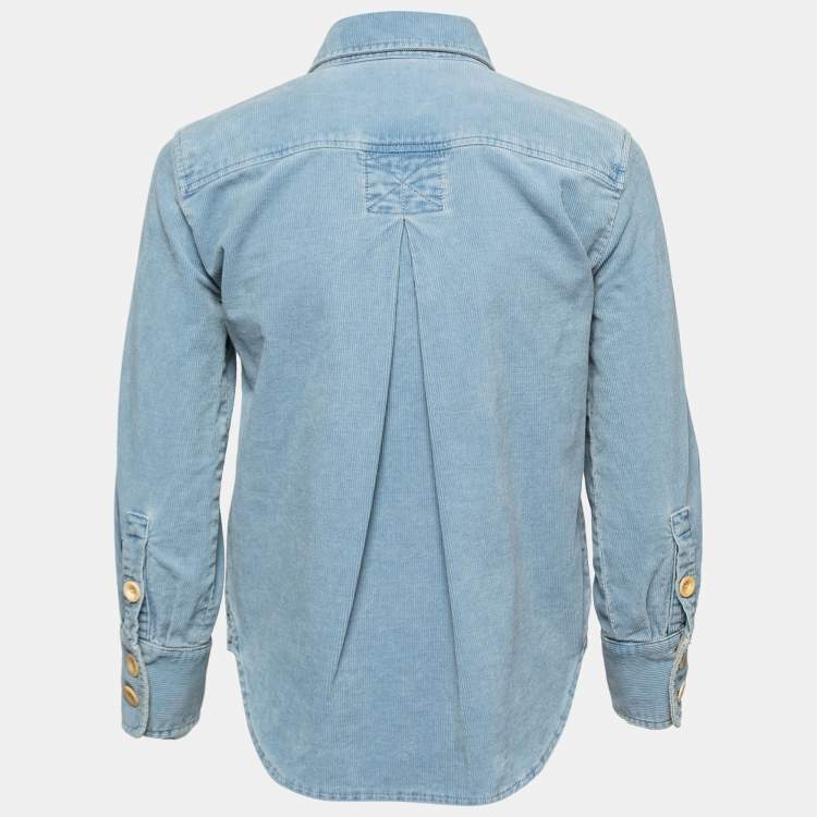 Pre Owned Chloe Light Blue Corduroy Pocket Detail Collared Top S