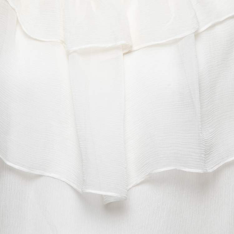 Pre Owned Chloe Light Cream Chiffon Silk Braid Trimmed Blouse S