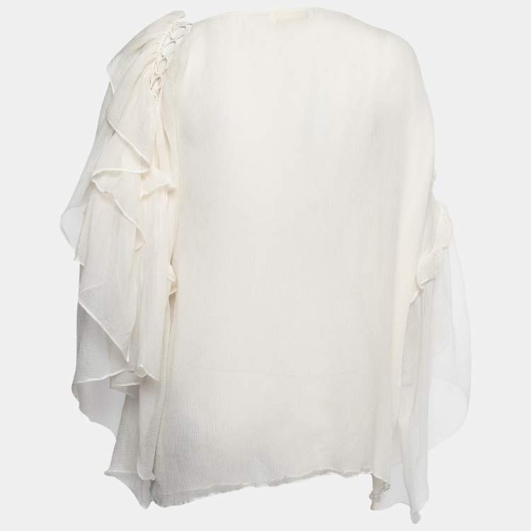 Pre Owned Chloe Light Cream Chiffon Silk Braid Trimmed Blouse S