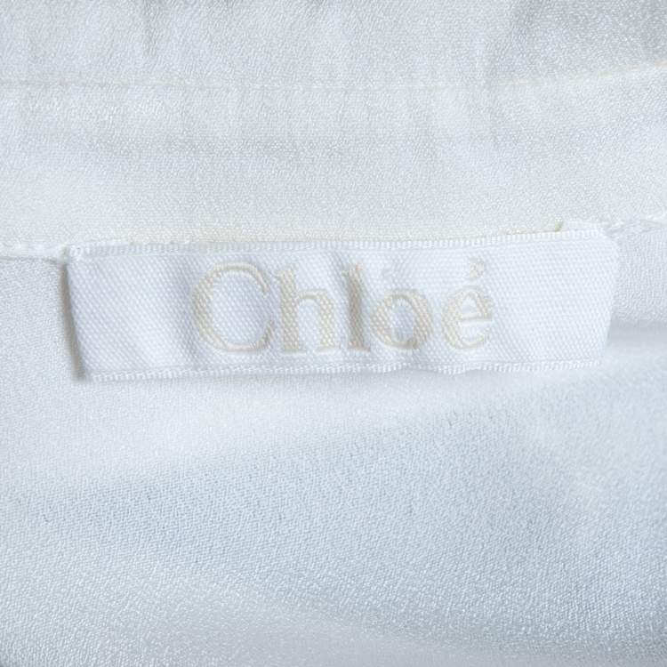 Pre Owned Chloe White & Navy Blue Embroidered Inset Crepe Tunic S
