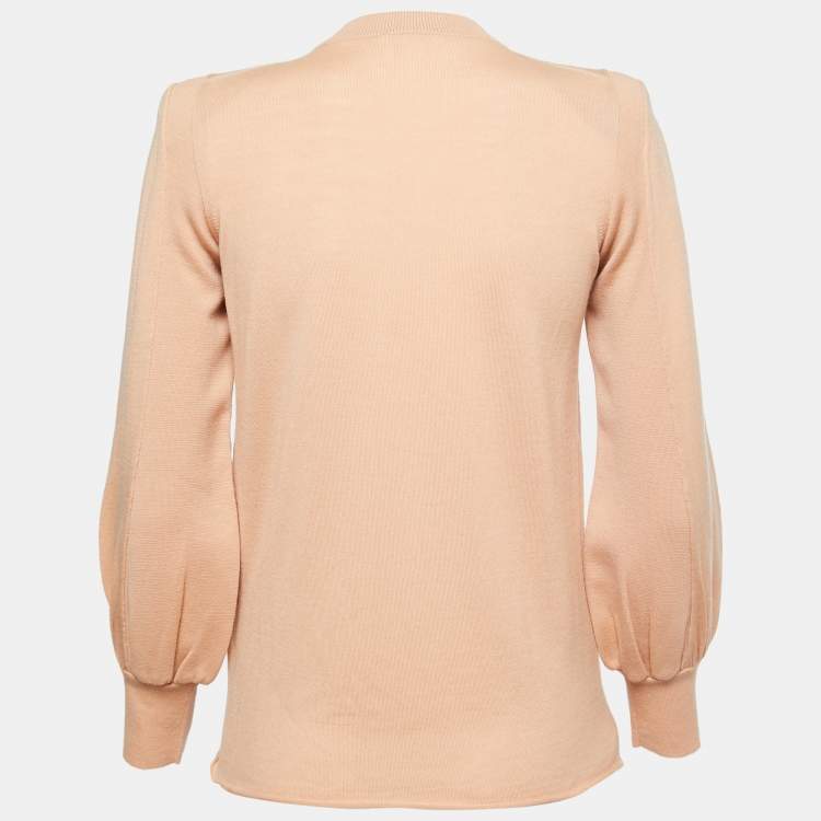 Pre Owned Chloe Beige Wool Bow-Tie Knit Sweater S