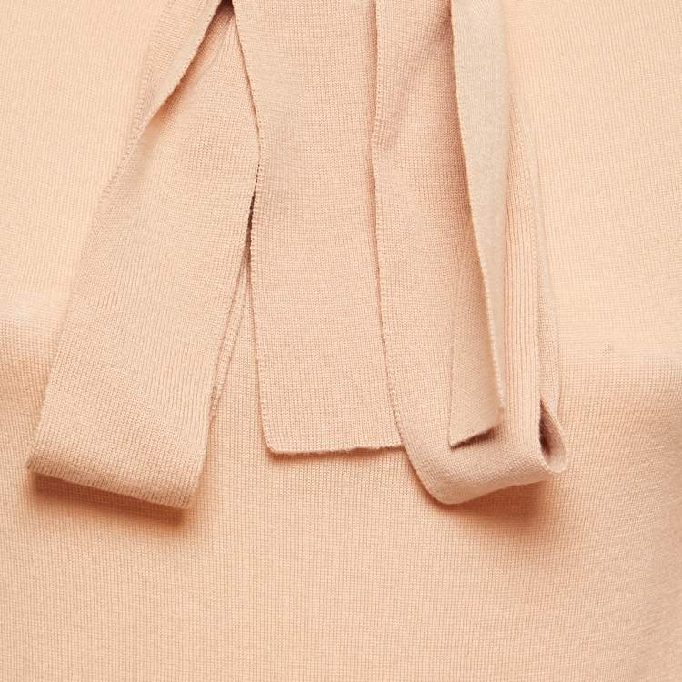 Pre Owned Chloe Beige Wool Bow-Tie Knit Sweater S