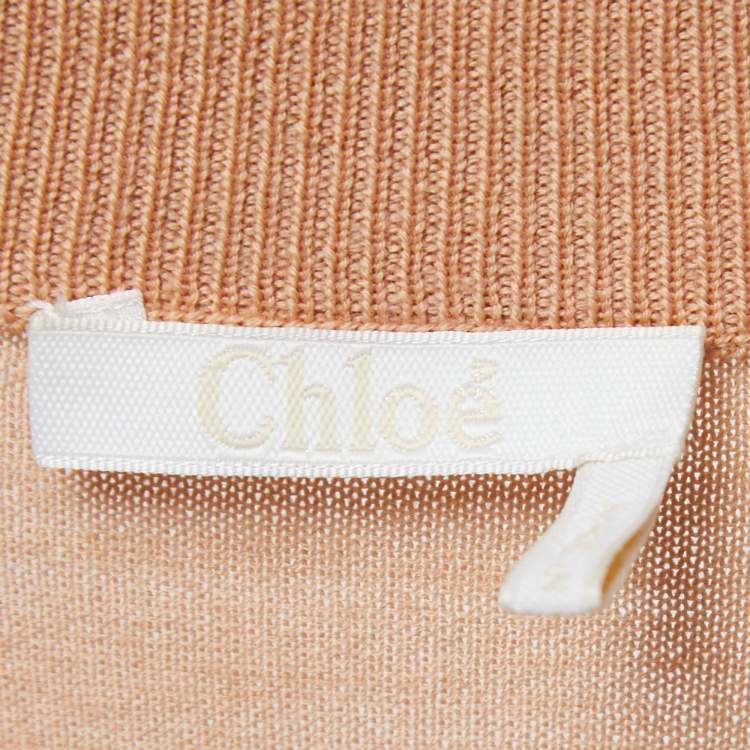 Pre Owned Chloe Beige Wool Bow-Tie Knit Sweater S