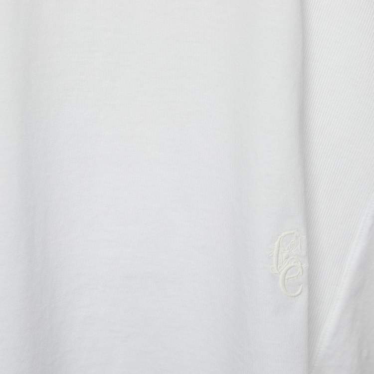 مملوكة مسبقًا Chloe White Cotton Rib Knit Detail Oversized T-Shirt S
