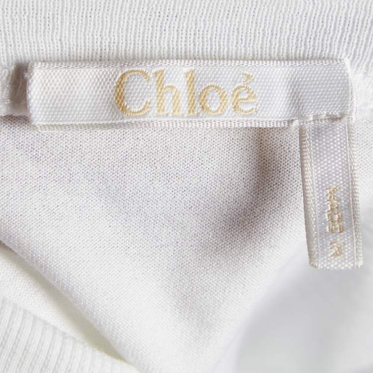 مملوكة مسبقًا Chloe White Cotton Rib Knit Detail Oversized T-Shirt S