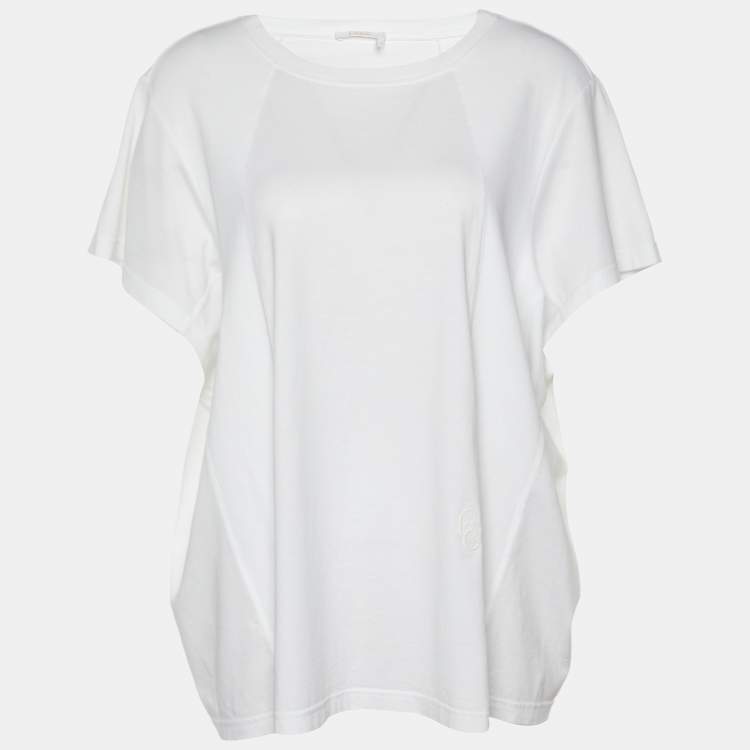 مملوكة مسبقًا Chloe White Cotton Rib Knit Detail Oversized T-Shirt S