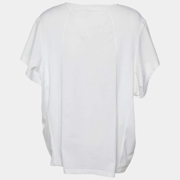مملوكة مسبقًا Chloe White Cotton Rib Knit Detail Oversized T-Shirt S
