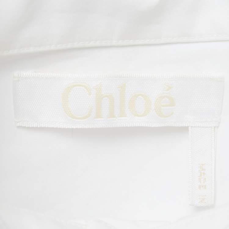 Pre Owned Chloe White Cotton Ruffled Lace Neck Blouse S