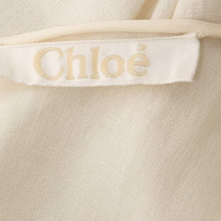 مملوكة مسبقًا Chloe Milk Linen Blend Guipure Lace Paneled Blouse L