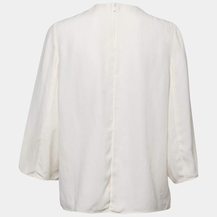 مملوكة مسبقًا Chloe Milk Linen Blend Guipure Lace Paneled Blouse L