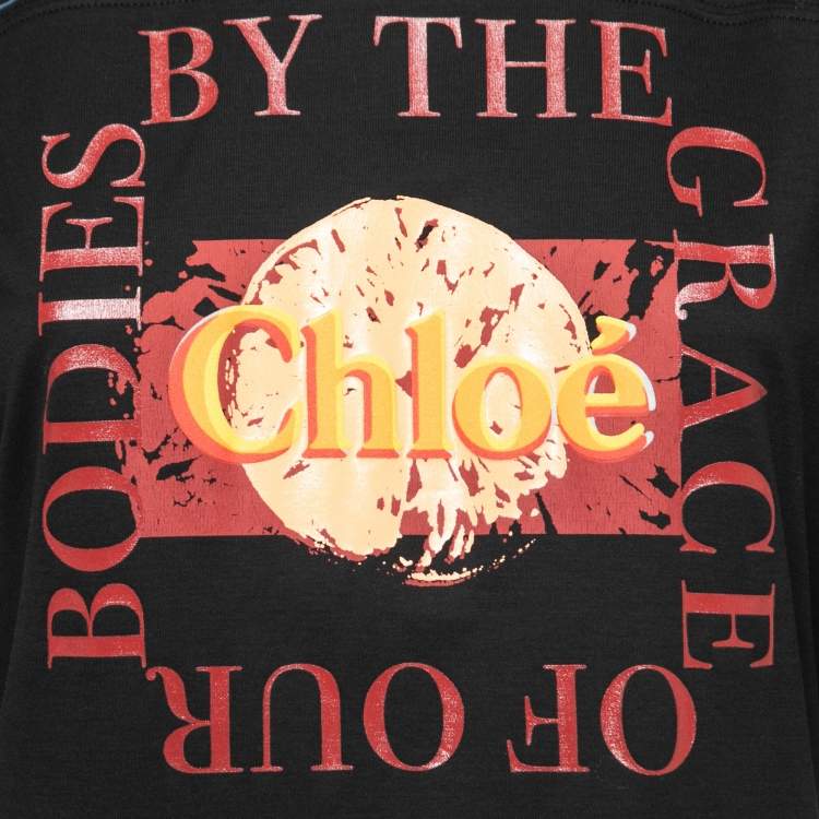 Pre Owned Chloe Black By The Grace Of Our Bodies Print Cotton Crew Neck Top L