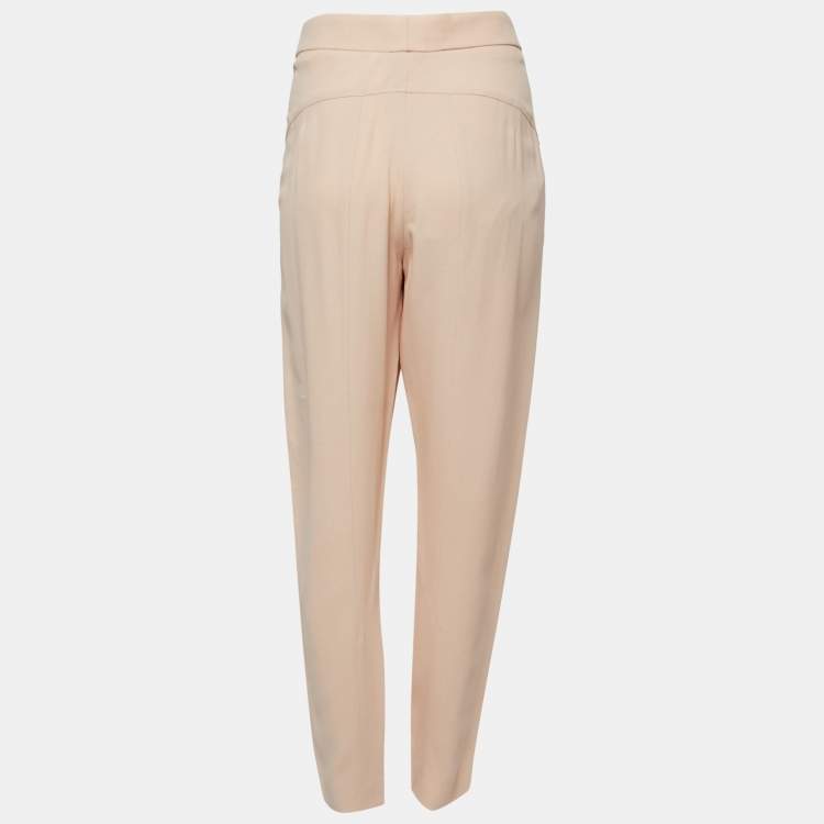 Pre Owned Chloe Beige Crepe Front Pleated Trousers M