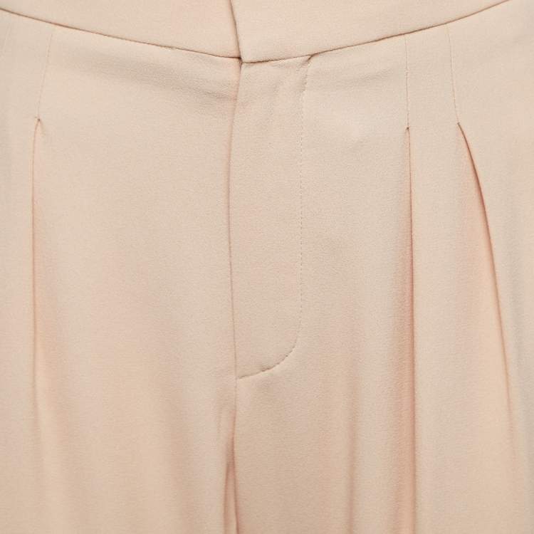 Pre Owned Chloe Beige Crepe Front Pleated Trousers M
