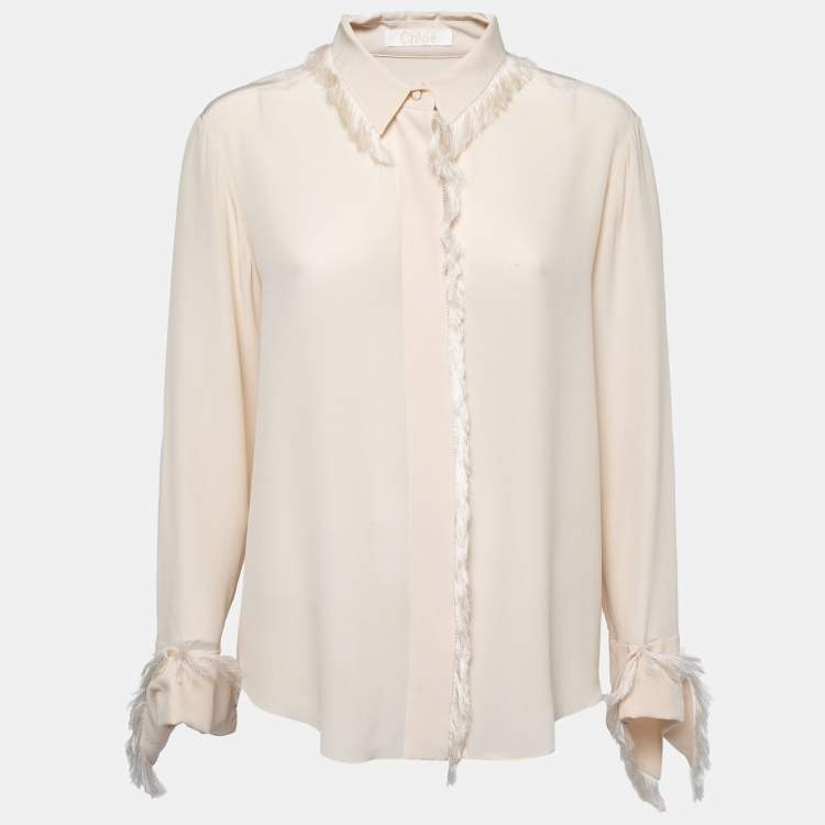 Pre Owned Chloe Cream Silk Fringe Shirt L