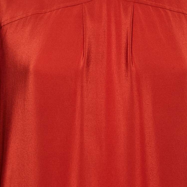 Pre Owned Chloé Red Ochre Crepe Silk High Neck Midi Dress M