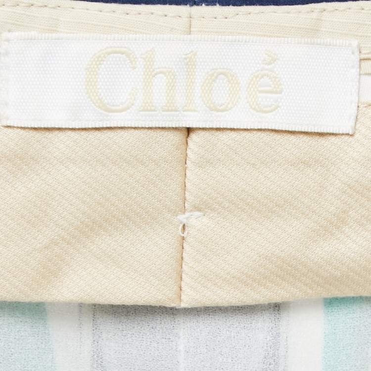 Pre Owned Chloe Multicolor Striped Silk Wide Leg Pants M
