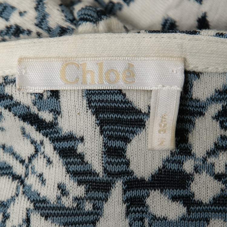 Pre Owned Chloe Blue Patterned Jacquard Knit Long Sleeve Top S