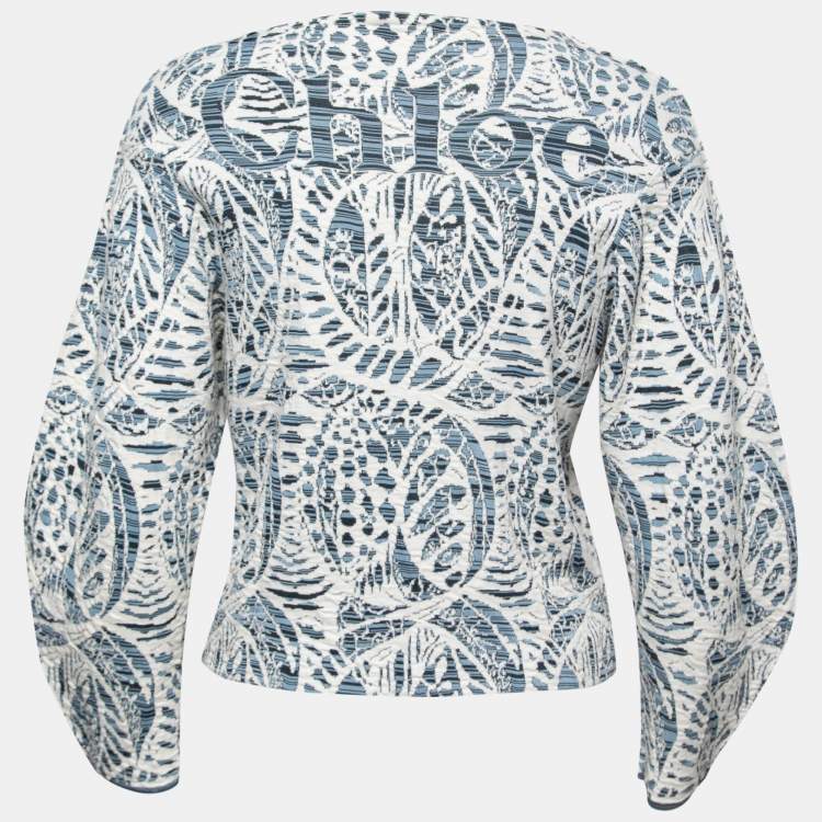 Pre Owned Chloe Blue Patterned Jacquard Knit Long Sleeve Top S