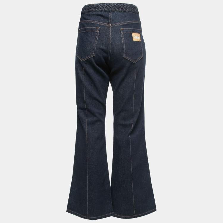 Pre Owned Chloe Dark Blue Denim Braided Detail Flared Jeans L Waist 34"