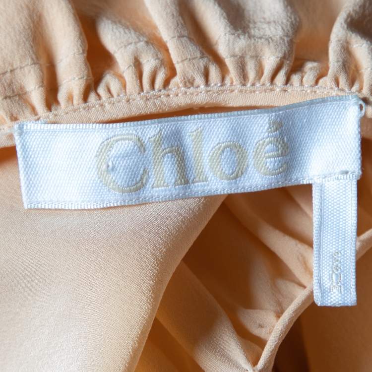 Pre Owned Chloe Woody Beige Silk Ruffle Detail Oversized Top M