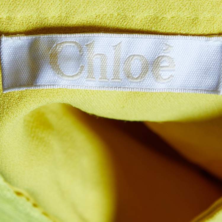 Pre Owned Chloe Yellow Crepe Lace Overlay Mini Skirt S