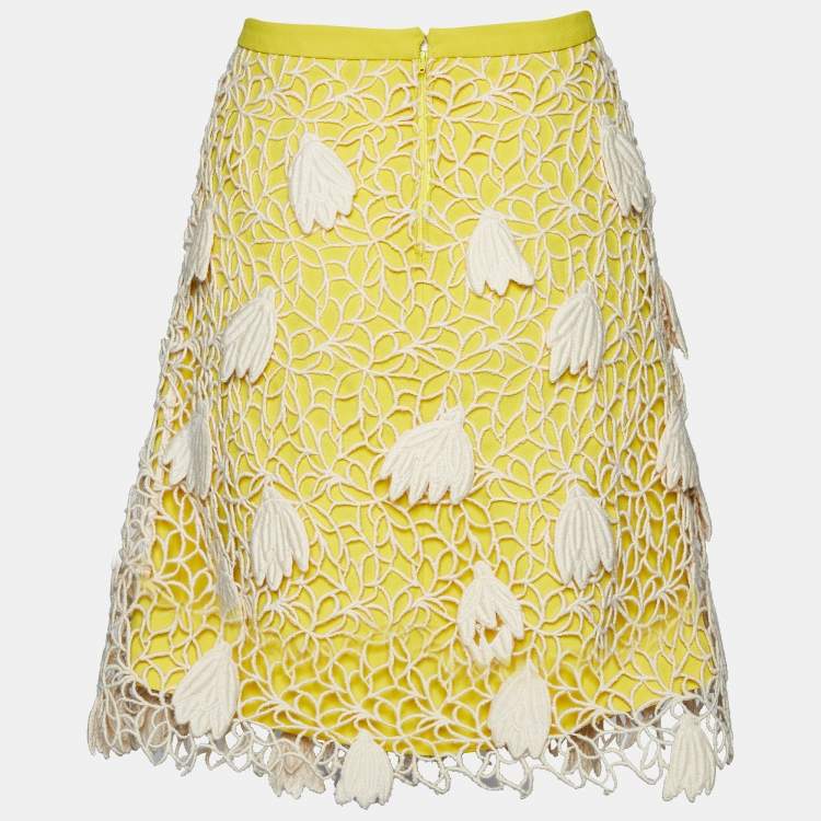 Pre Owned Chloe Yellow Crepe Lace Overlay Mini Skirt S