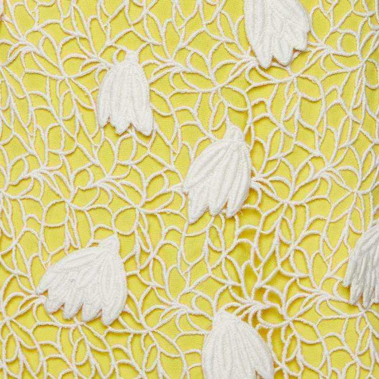 Pre Owned Chloe Yellow Crepe Lace Overlay Mini Skirt S