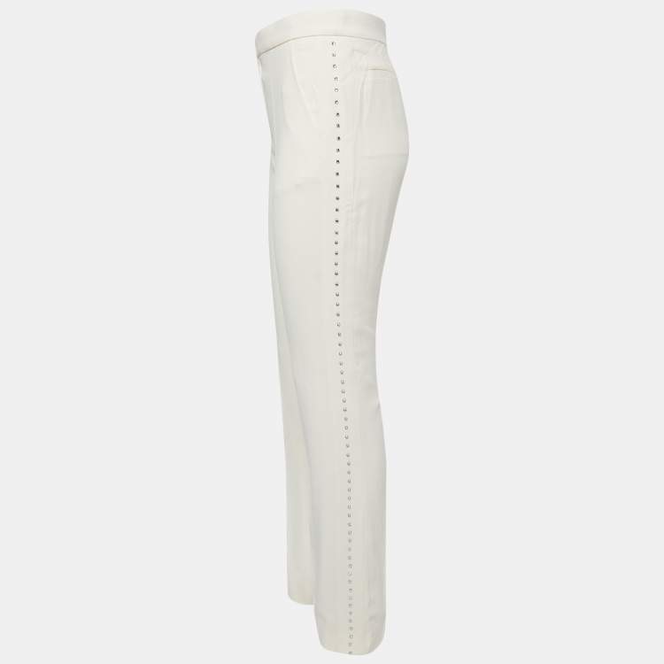Pre Owned Chloe Cream Crepe Rhinestone Embellished Trousers M
