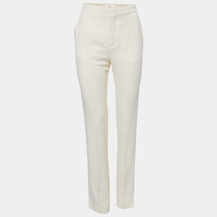 Pre Owned Chloe Cream Crepe Rhinestone Embellished Trousers M
