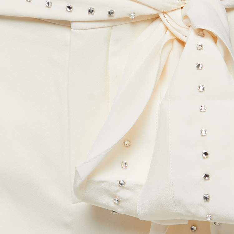 Pre Owned Chloe Cream Crepe Rhinestone Embellished Trousers M