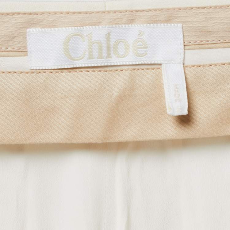 Pre Owned Chloe Cream Crepe Rhinestone Embellished Trousers M