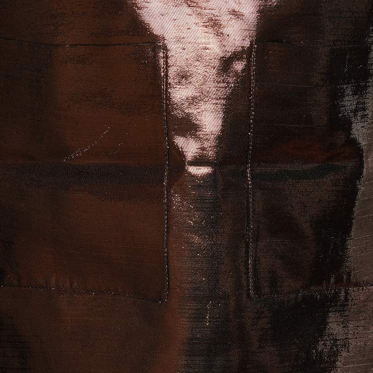 Pre Owned Chloe Metallic Brown Lame Patch Pocket Detail Sleeveless Tank Top M