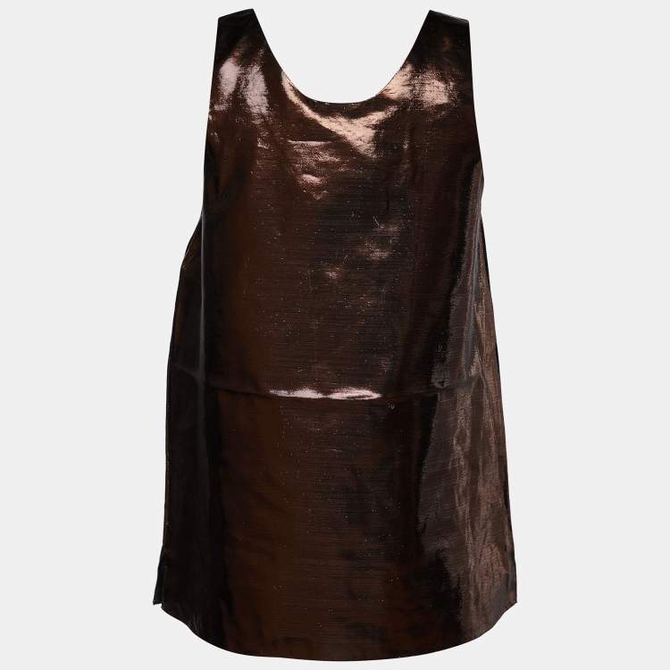Pre Owned Chloe Metallic Brown Lame Patch Pocket Detail Sleeveless Tank Top M